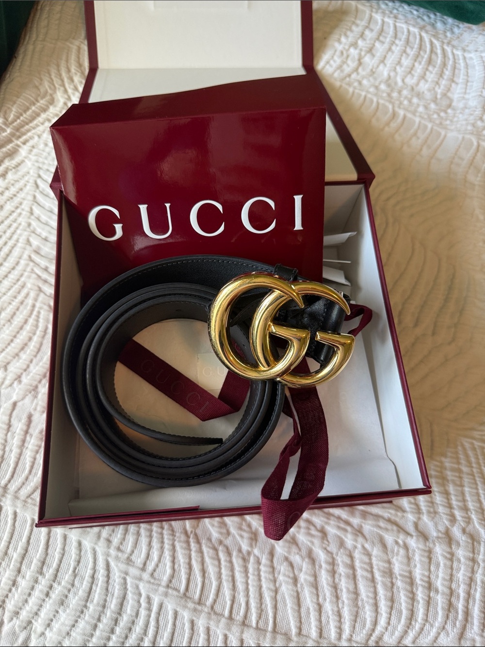 Gucci Black Leather Belt with Gold Double G Buckle